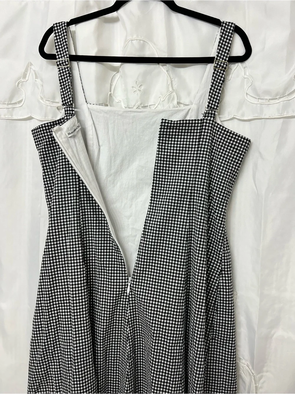 NWOT Abercrombie & Fitch Flowy Midi Dress Black Gingham Large Petite LP